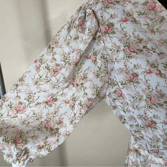 Floral Puff Sleeve Korean Wrap Dress OS / S - Picture 8 of 16